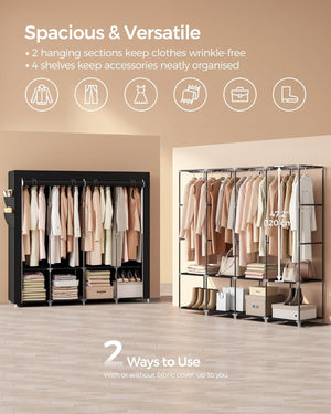 Clothes Storage Wardrobe with 4 Rails & Shelves - Karrari