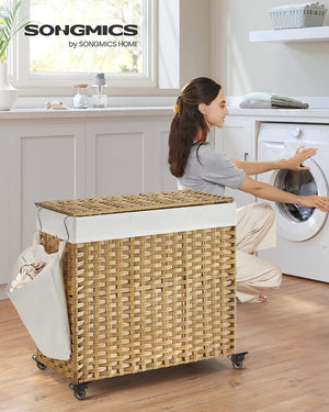 140L 3-Section Laundry Hamper - Lid & Wheels - Karrari
