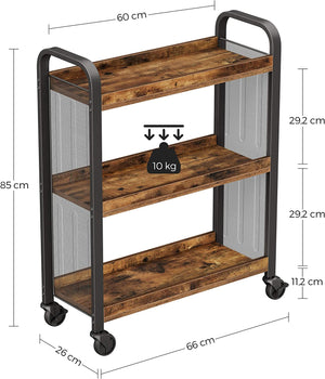 Rustic Brown Kitchen Trolley with Wheels - Karrari