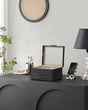 3-Layer Jewellery Box with Glass Lid & 2 Drawers - Karrari