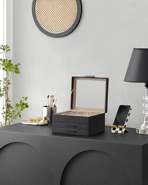 3-Layer Jewellery Box with Glass Lid & 2 Drawers - Karrari