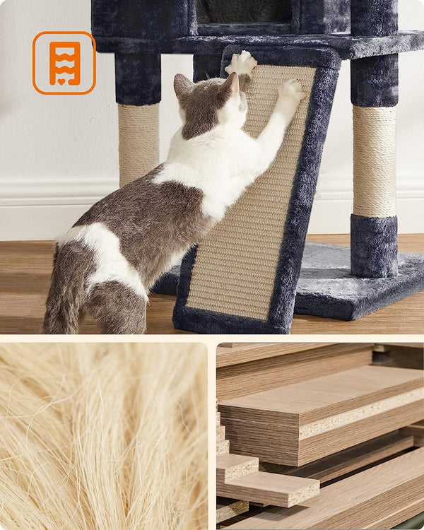 Smoky Grey Cat Tree Condo with Scratching Ramp - Karrari
