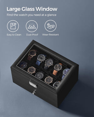 2-Tier Lockable Watch Box with Glass Lid & Drawer - Karrari