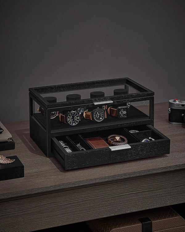 2-Tier Wooden Watch Case - Drawer & Velvet Lining - Karrari