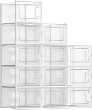 Pack of 12 Clear Stackable Plastic Shoe Storage Boxes - Karrari