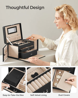 3-Layer Lockable Jewellery Box with Handle & 2 Drawers - Karrari