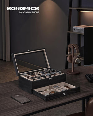 12-Slot 2-Tier Wooden Watch Box - Glass Lid - Karrari