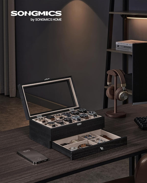 12-Slot 2-Tier Wooden Watch Box - Glass Lid - Karrari