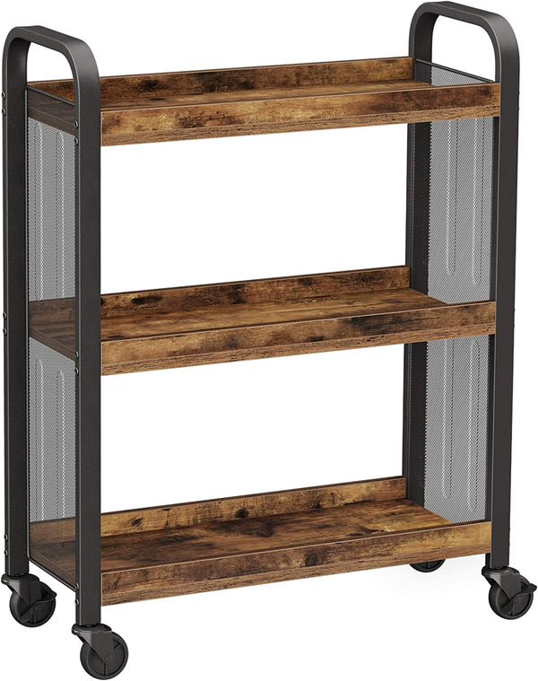 Rustic Brown Kitchen Trolley with Wheels - Karrari
