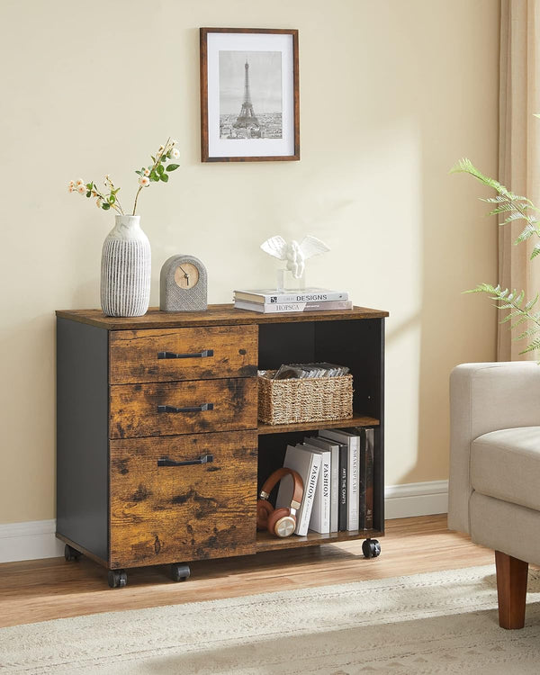 Rolling File Cabinet with 3 Drawers & Wheels - Karrari