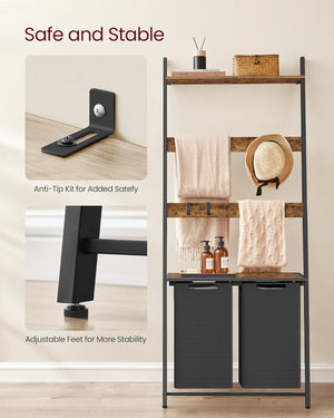 2-Section Laundry Hamper - Ladder, Shelves & Hooks - Karrari