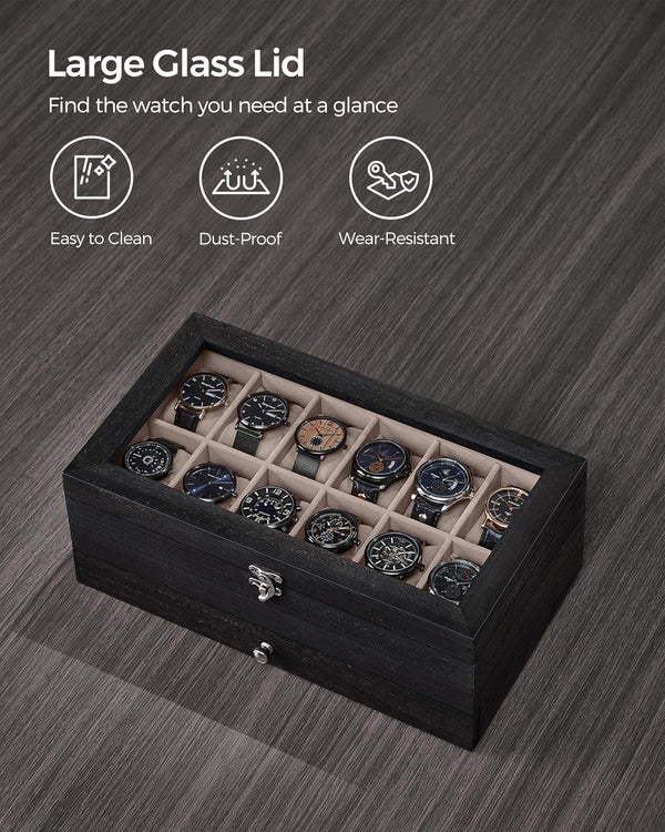 12-Slot 2-Tier Wooden Watch Box - Glass Lid - Karrari