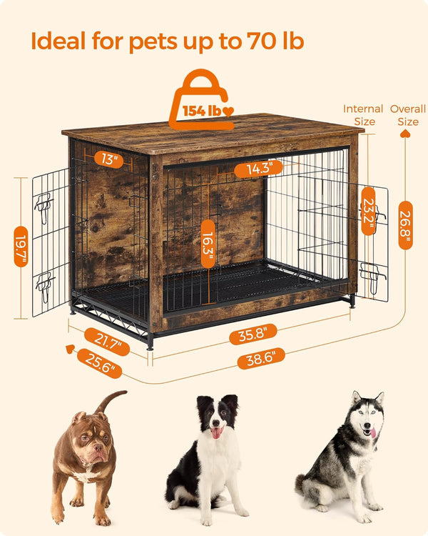 Dog Crate Furniture with Double Doors & Tray - Karrari