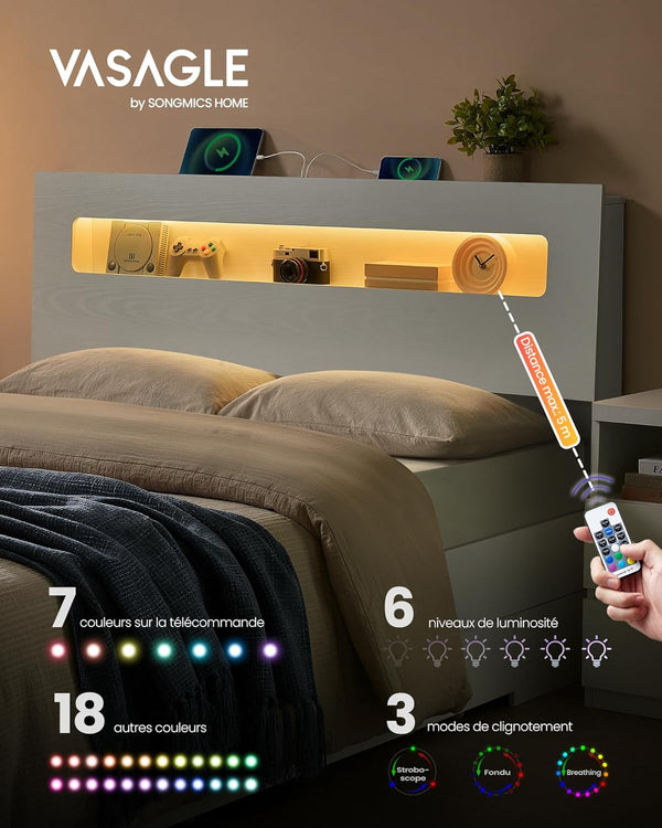 Double Bed Frame with Drawers & LED - Karrari