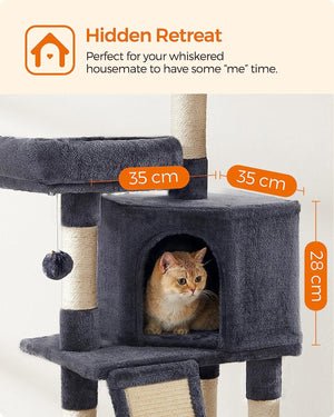 Smoky Grey Cat Tree Condo with Scratching Ramp - Karrari