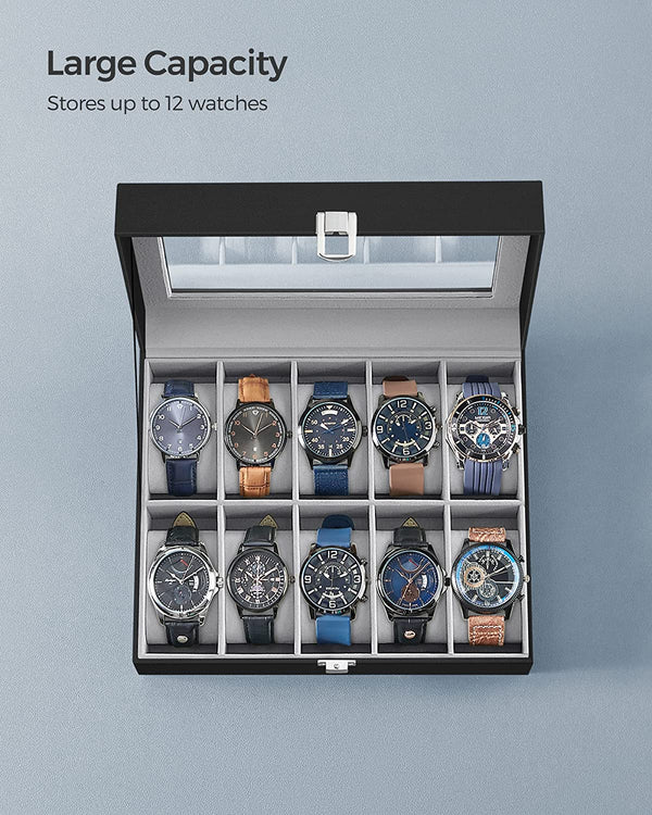 10-Slot Watch Box with Glass Lid & Removable Cushions - Karrari