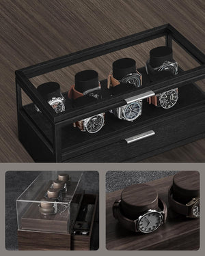 2-Tier Wooden Watch Case - Drawer & Velvet Lining - Karrari