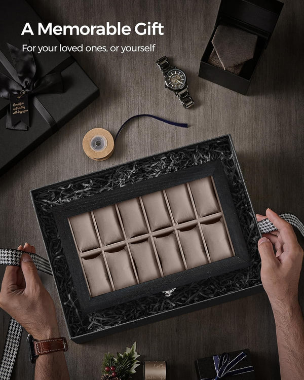 12-Slot 2-Tier Wooden Watch Box - Glass Lid - Karrari