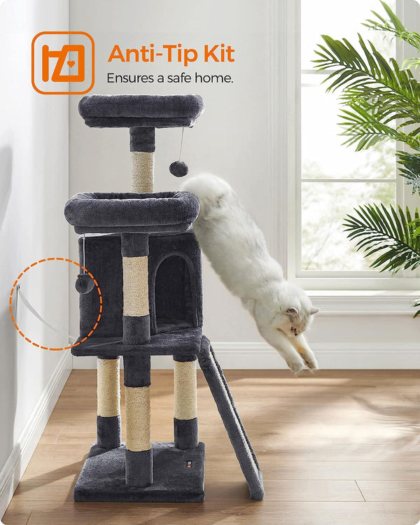Smoky Grey Cat Tree Condo with Scratching Ramp - Karrari