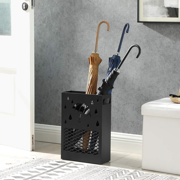 Metal Umbrella Stand with Drip Tray & Hooks (Rectangular) - Karrari