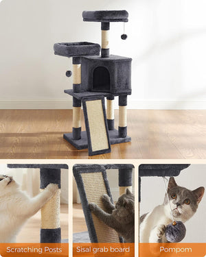 Smoky Grey Cat Tree Condo with Scratching Ramp - Karrari