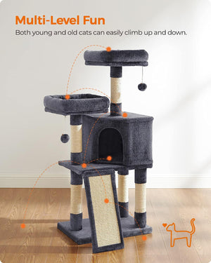 Smoky Grey Cat Tree Condo with Scratching Ramp - Karrari