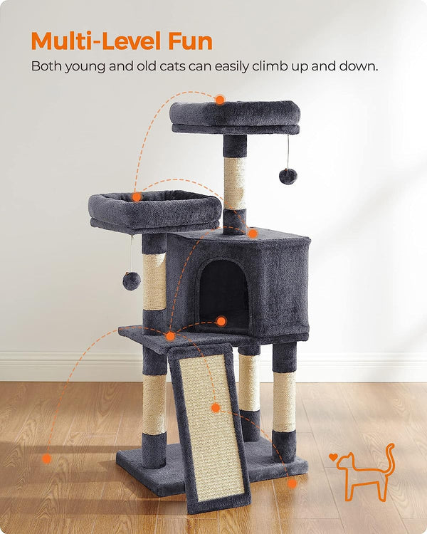 Smoky Grey Cat Tree Condo with Scratching Ramp - Karrari
