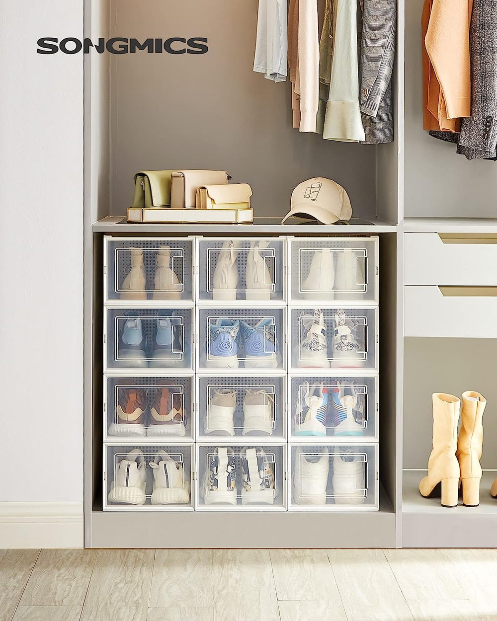 Pack of 12 Clear Stackable Plastic Shoe Storage Boxes - Karrari