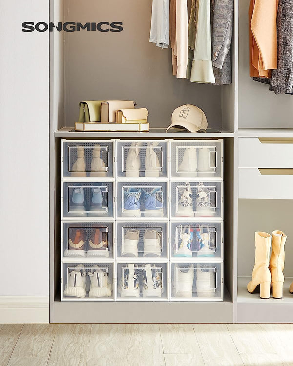 Pack of 12 Clear Stackable Plastic Shoe Storage Boxes - Karrari