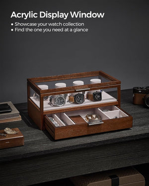 2-Tier Wooden Watch Case - Drawer & Velvet Lining - Karrari