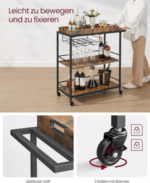Serving Trolley with Removable Tray & Wheels - Karrari