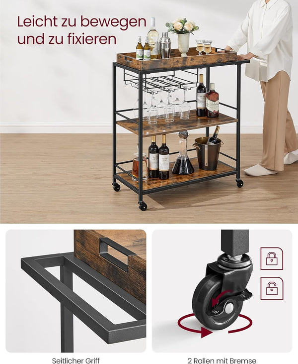 Serving Trolley with Removable Tray & Wheels - Karrari