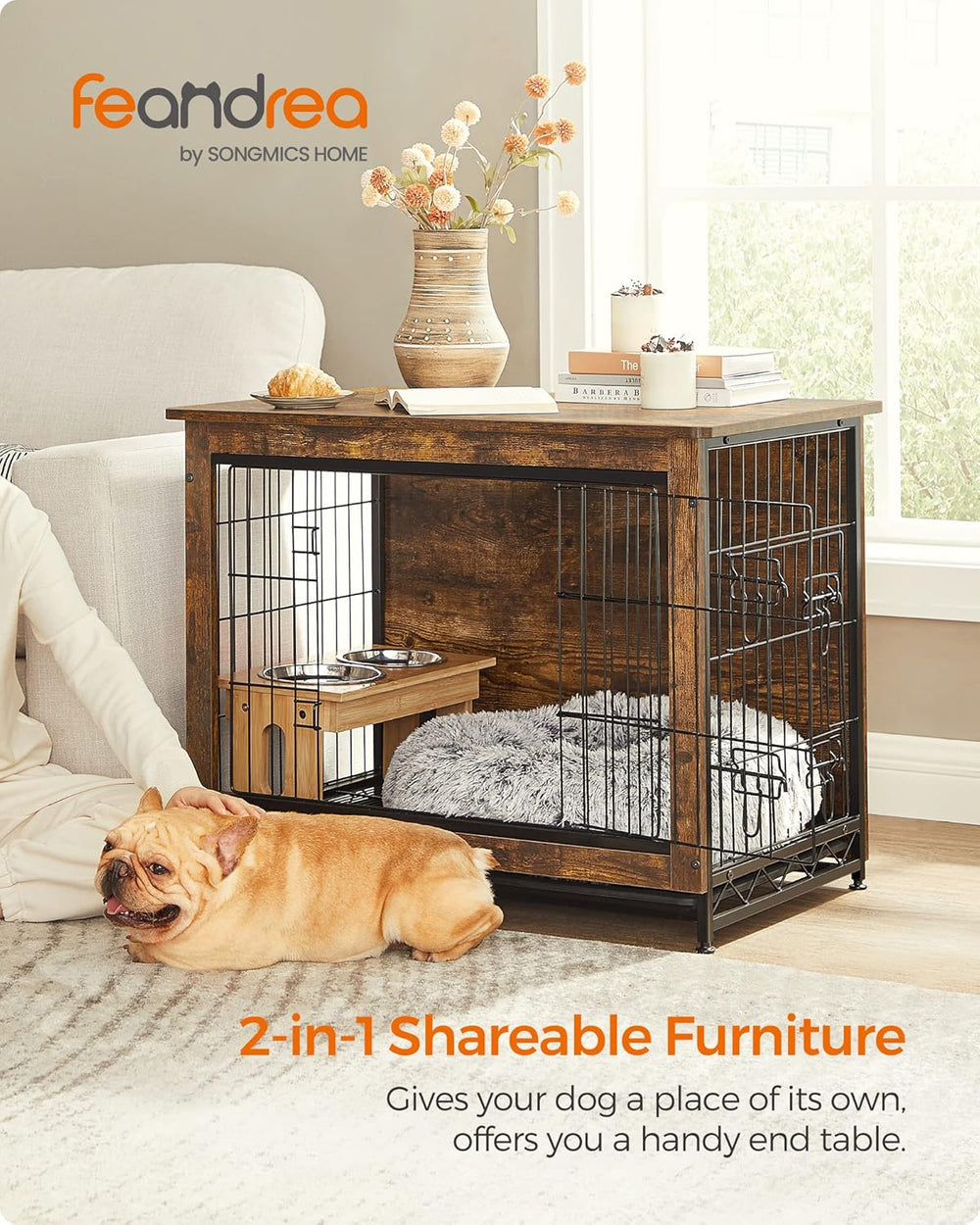 Modern Dog Crate Furniture - Double Doors & Tray - Karrari
