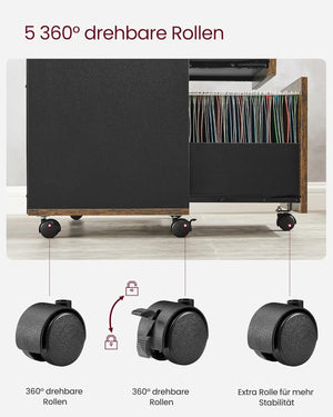 Rolling File Cabinet with 3 Drawers & Wheels - Karrari