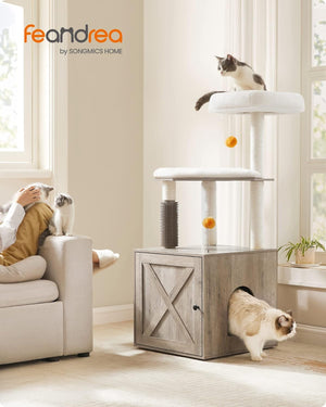 2-in-1 Modern Cat Tree with Scratching Posts & Groomer - Karrari