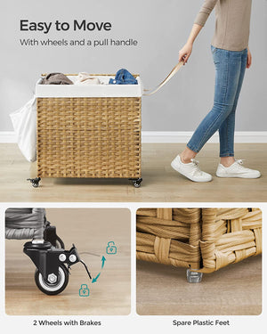 140L 3-Section Laundry Hamper - Lid & Wheels - Karrari