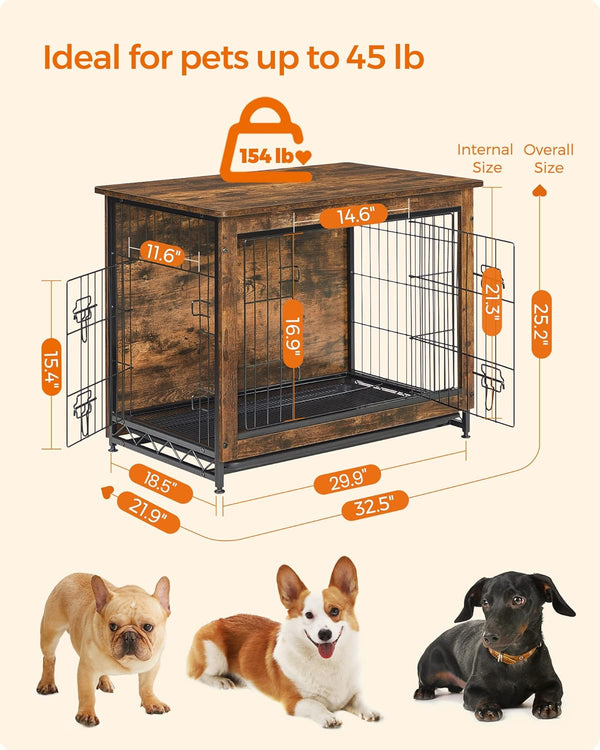 Modern Dog Crate Furniture - Double Doors & Tray - Karrari