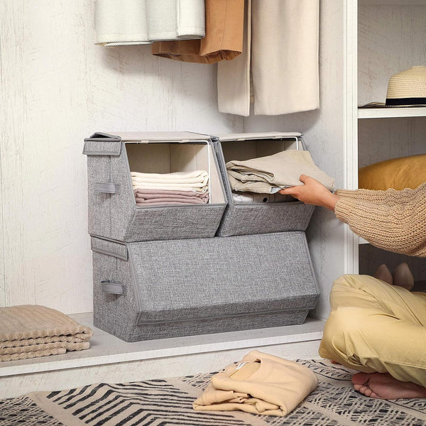 Set of 3 Stackable Storage Boxes with Lids - Karrari