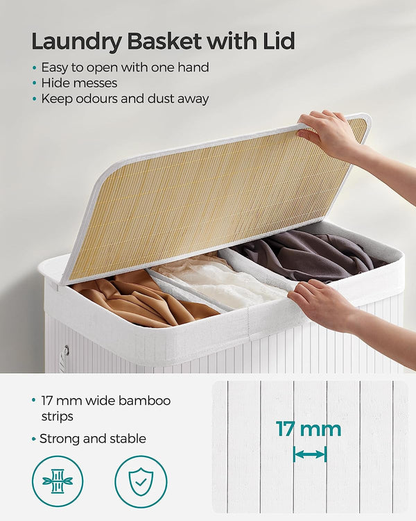 150L 3-Section Foldable Laundry Hamper - Lid & Handles - Karrari