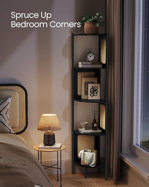 5-Tier Corner Shelf with Rattan Sides - Karrari