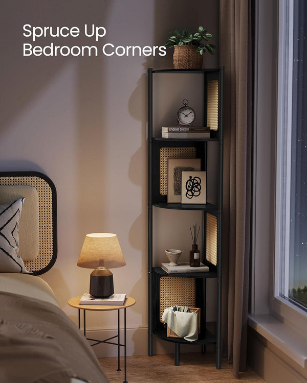 5-Tier Corner Shelf with Rattan Sides - Karrari