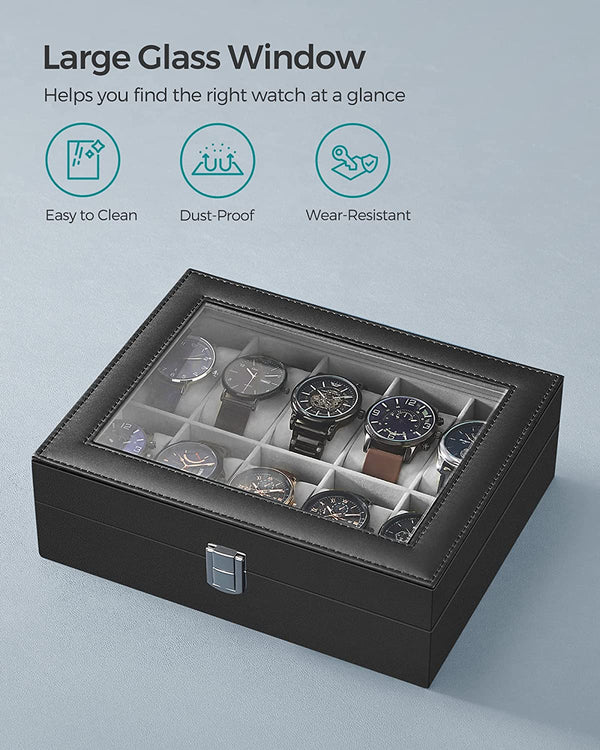 10-Slot Watch Box with Glass Lid & Removable Cushions - Karrari