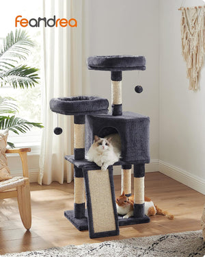 Smoky Grey Cat Tree Condo with Scratching Ramp - Karrari