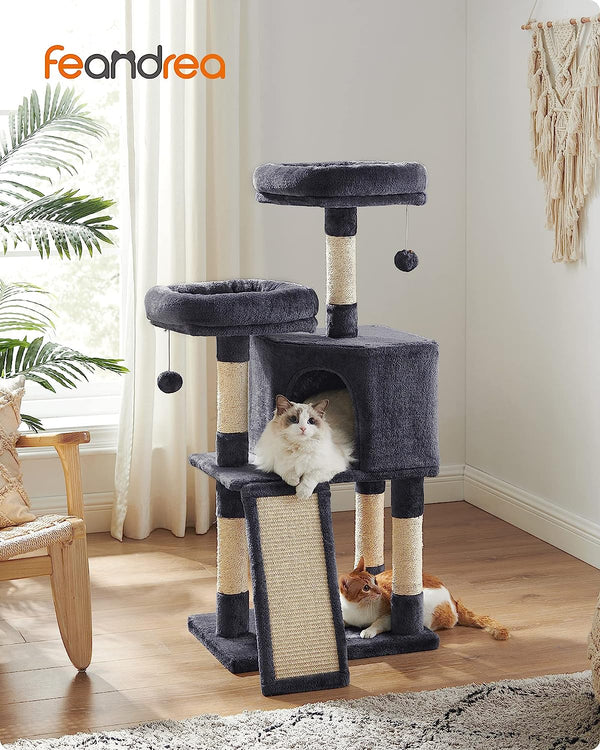 Smoky Grey Cat Tree Condo with Scratching Ramp - Karrari