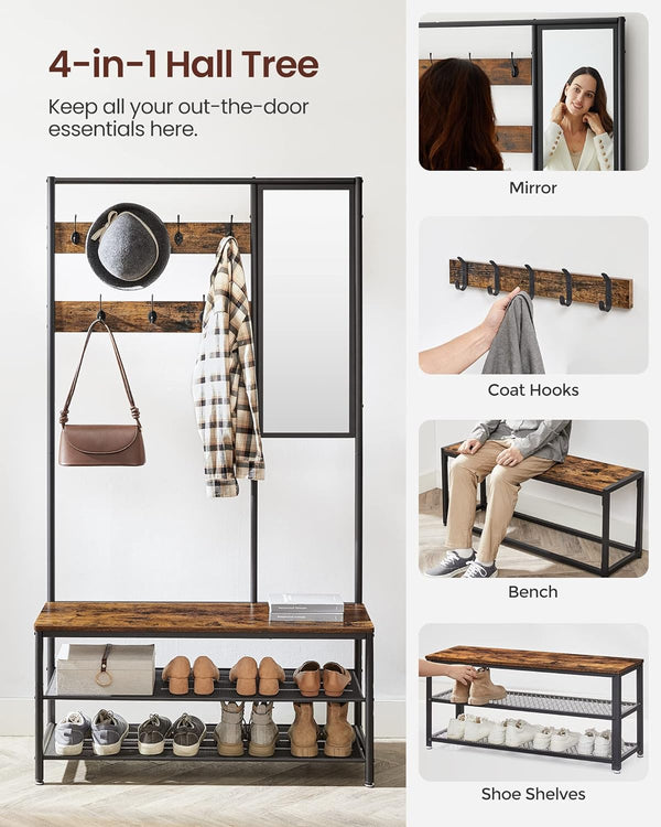 Coat Rack with Mirror, Bench & Shoe Storage - Karrari