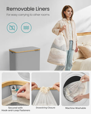 130L 2-Section Laundry Hamper - Lid & Bamboo Handles - Karrari