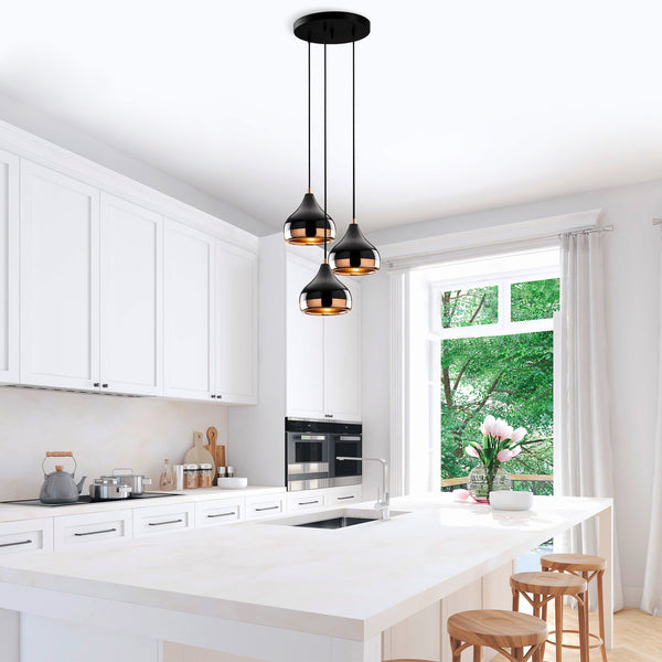 Modern Trio Pendant Light with Black & Copper Finish - Karrari