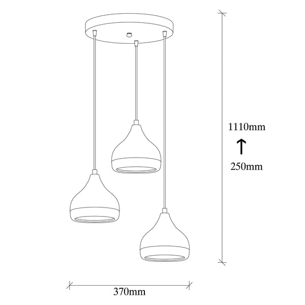 Modern Trio Pendant Light with Black & Copper Finish - Karrari