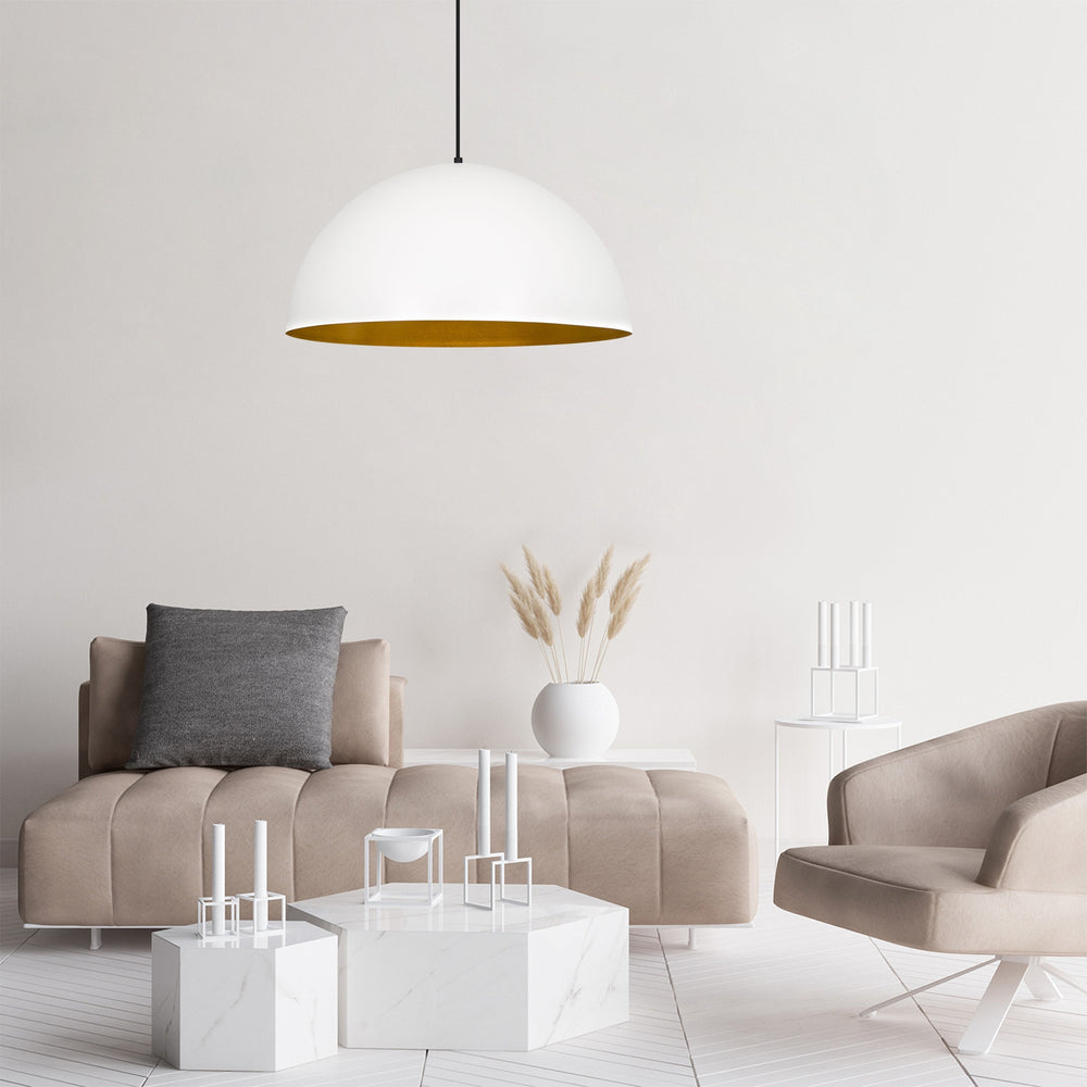 Modern Dome Pendant Light – White & Gold Finish - Karrari