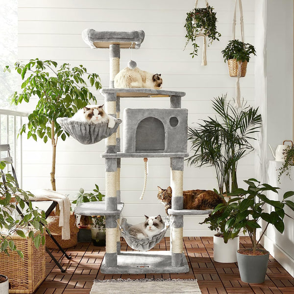 Light Grey Cat Scratching Post Play Tower - Karrari